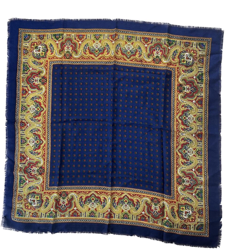 Baar & Beards Kerchief Mens One Size Blue Wool Square Scarf Paisley Italy